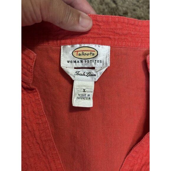 TALBOTS Red Irish Linen Vneck Popover Blouse Top Casual Basic Minimal Light L - Picture 3 of 7
